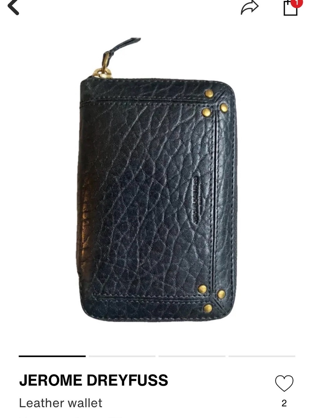 Jerome Dreyfuss Black Textured Leather Zip Wallet with Gold Studs